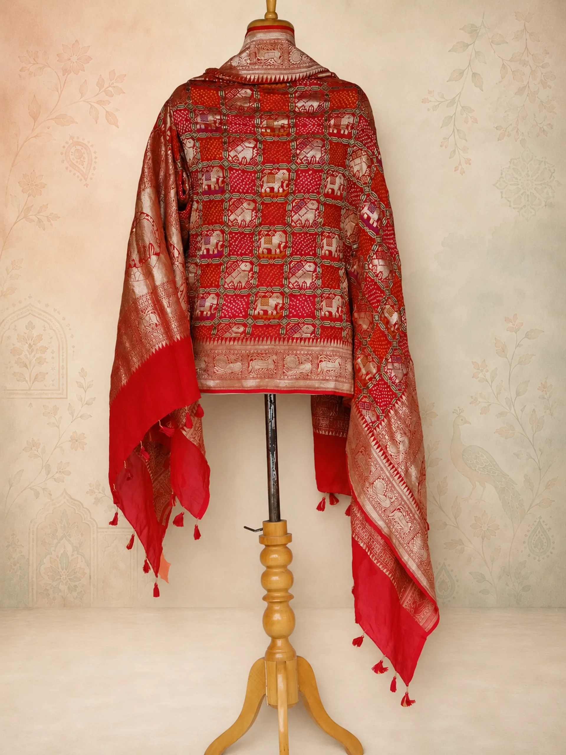 Exclusive Red Chiffon Georgette Dupatta with Banarasi Border Pallu for Designer Suit Styling
