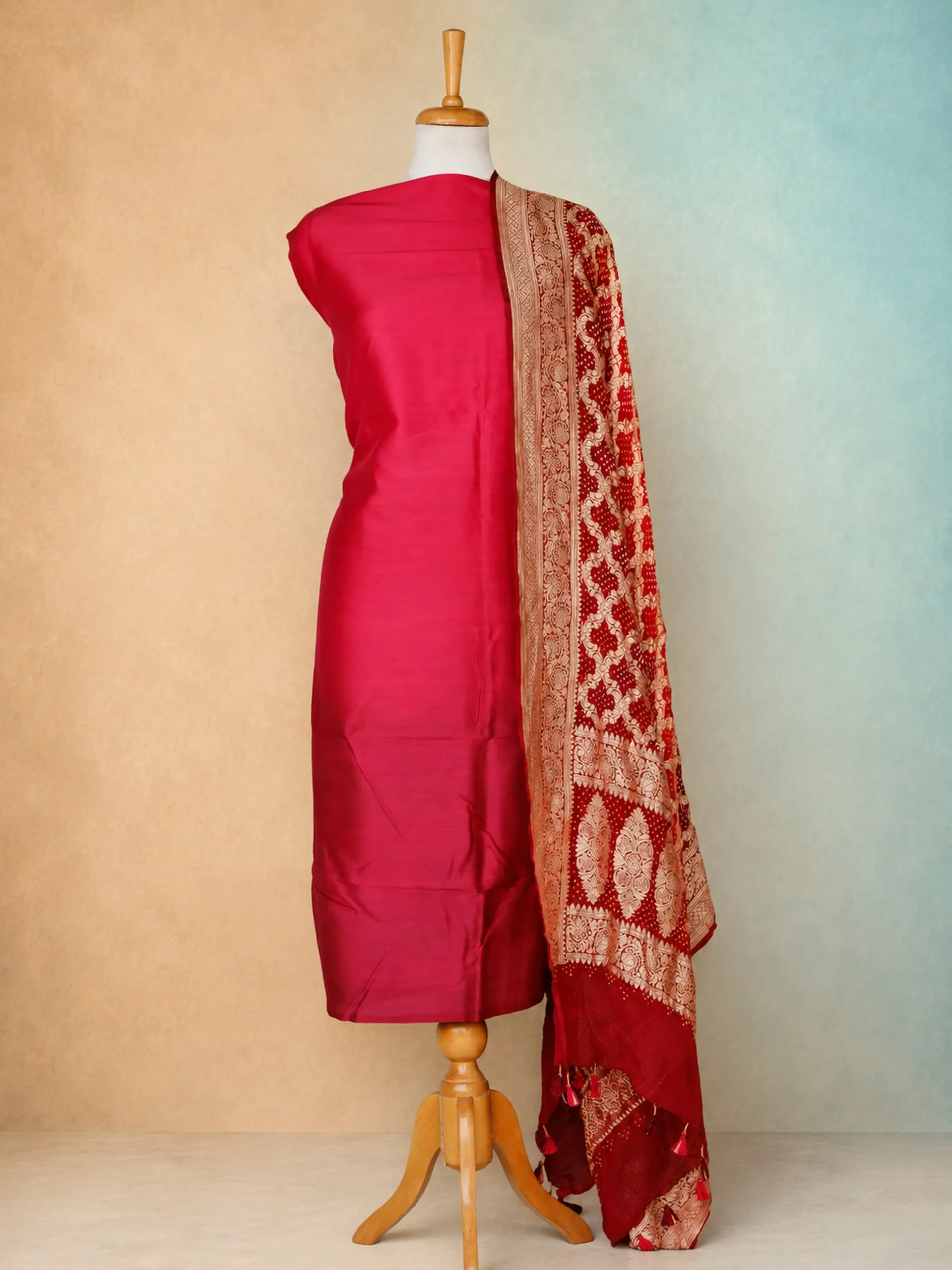 Premium Red Silk Top Fabric with Lightweight Georgette Dupatta