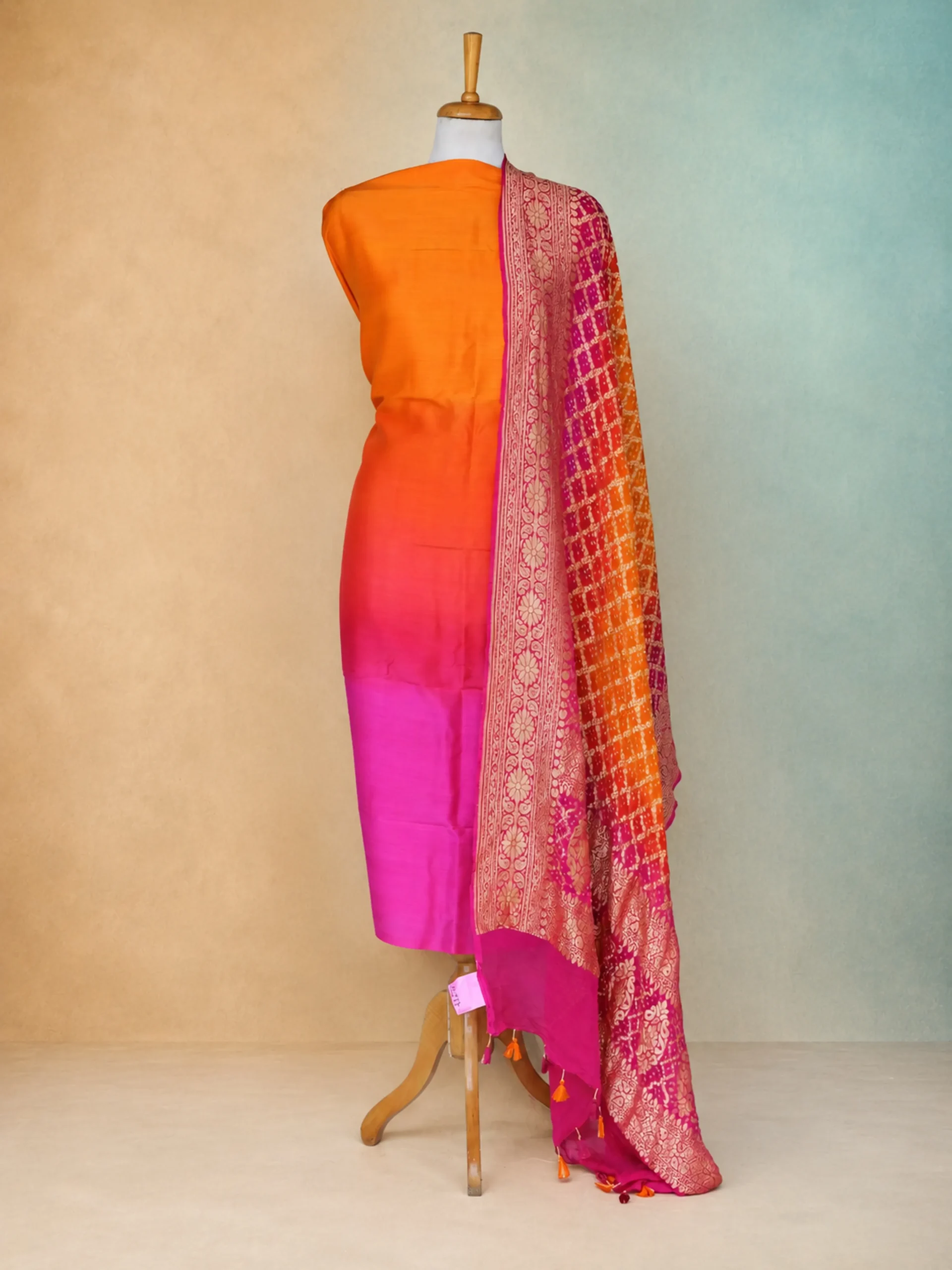 Kesari Blossom - Premium Munga Silk Top and Flowy Georgette Dupatta Piece