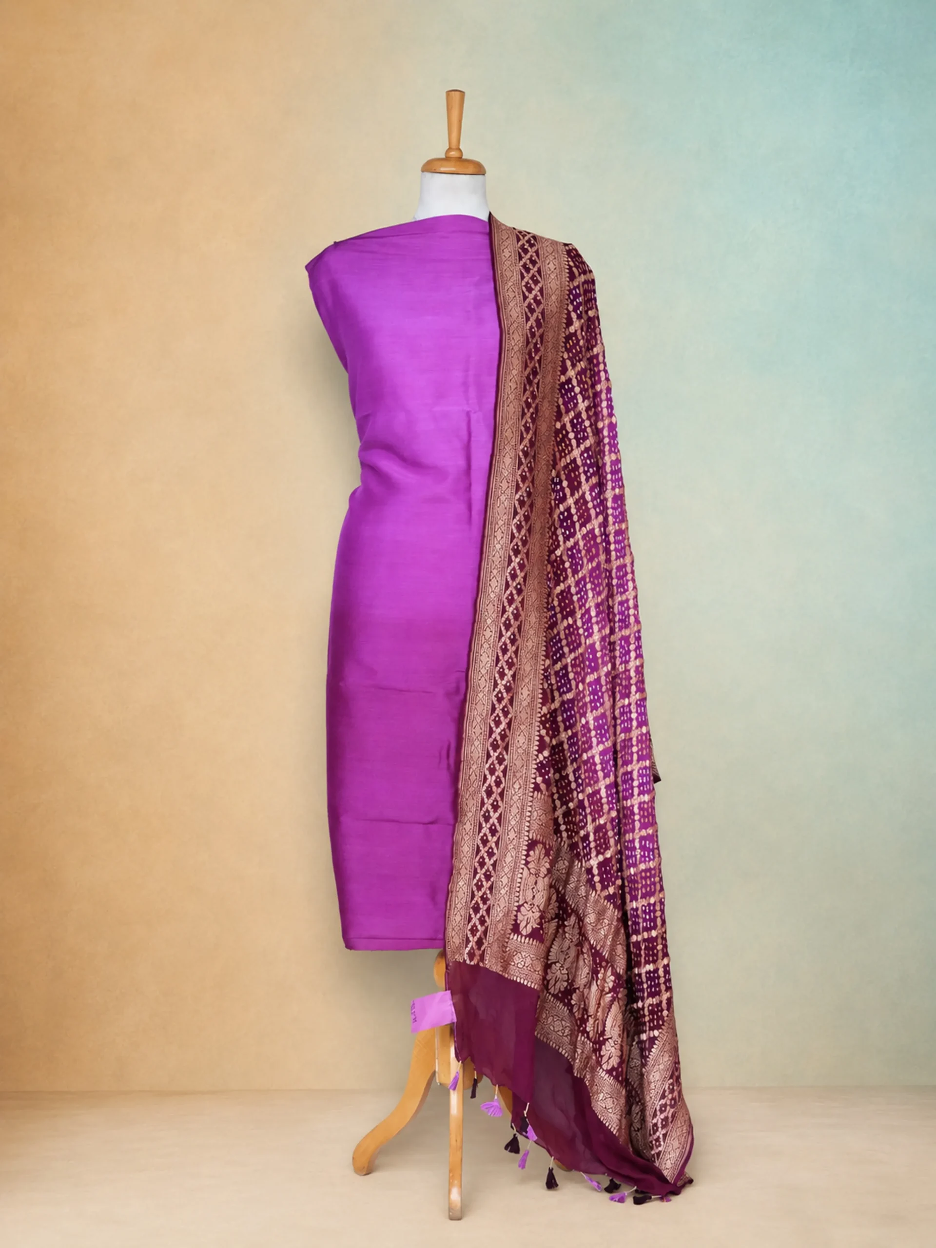 Majestic Purple Pure Munga Silk Top Fabric with Pure Georgette Dupatta