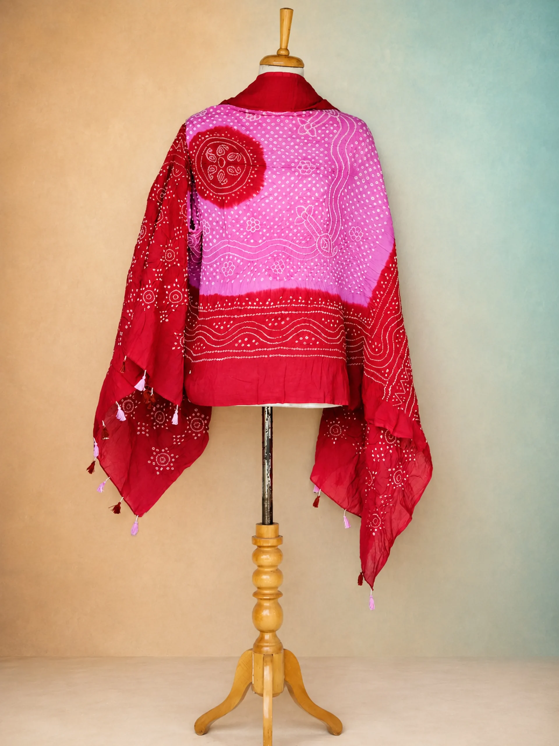 Astonishing Dual Tone Pink and Red Pure Cotton Kurta Dupatta