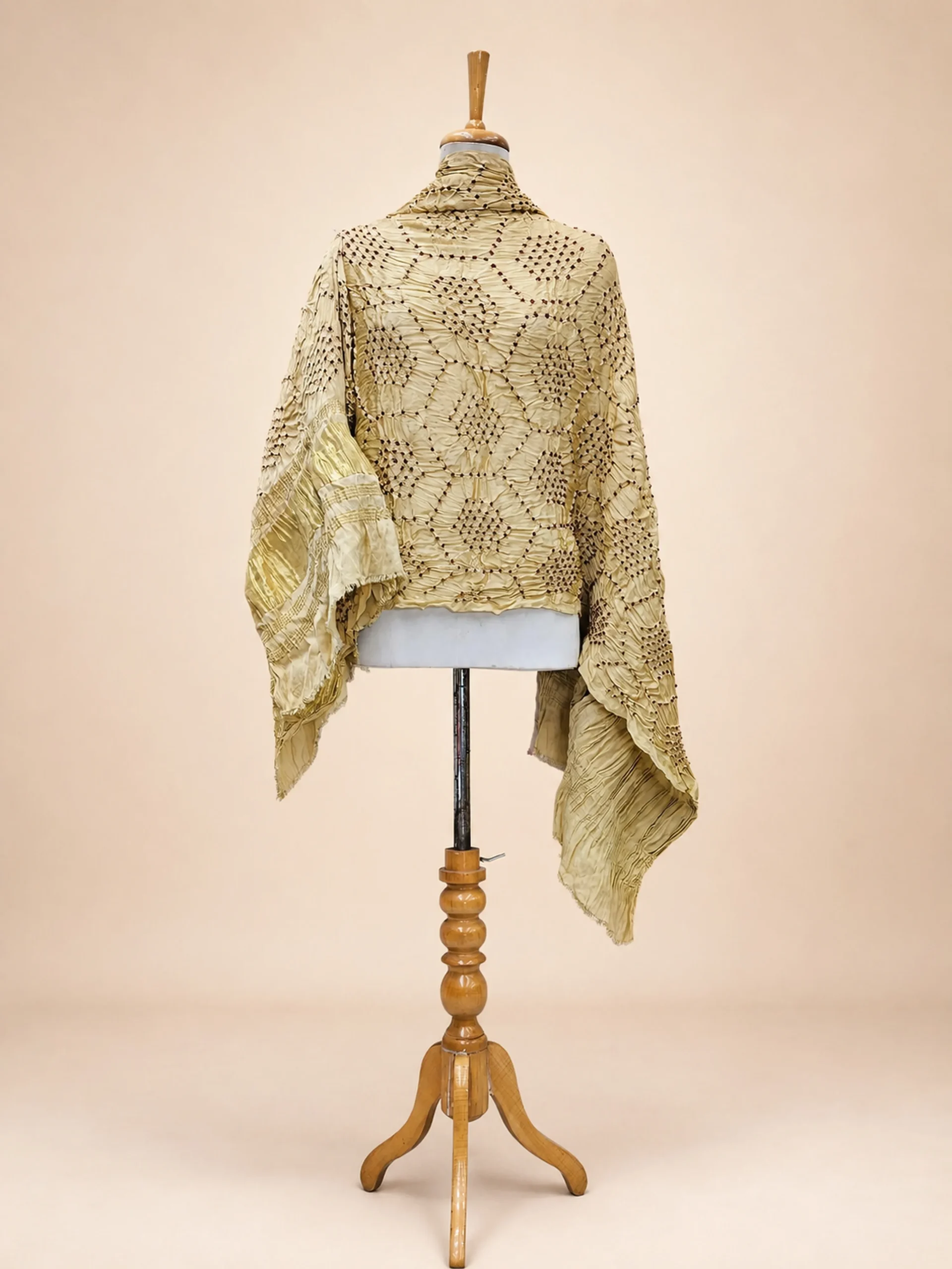 raditional Bhuj Bandhani Modal Silk Dupatta in Cream & Red