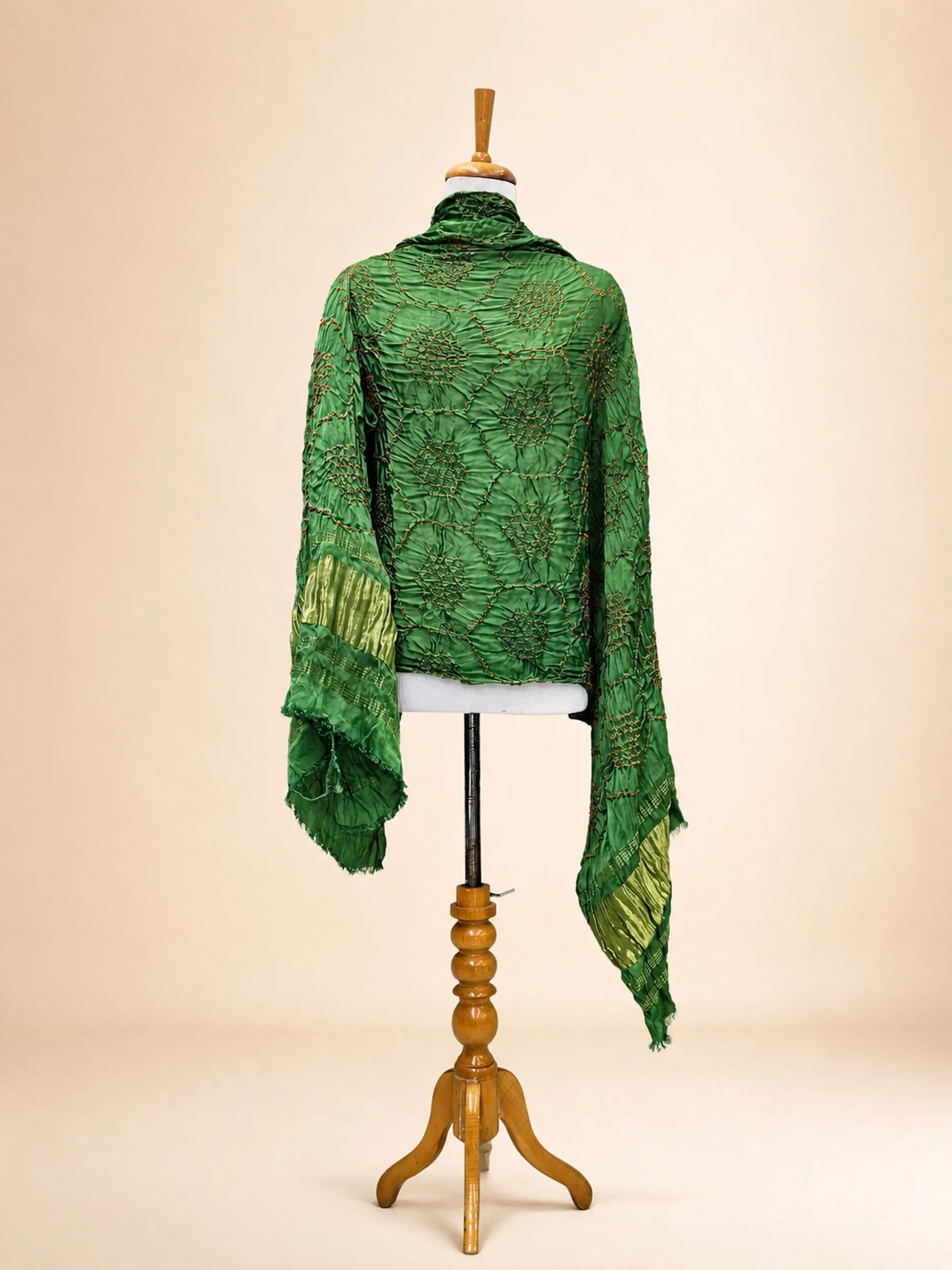 Original Kutch Bandhani Modal Silk Dupatta – Green Edition
