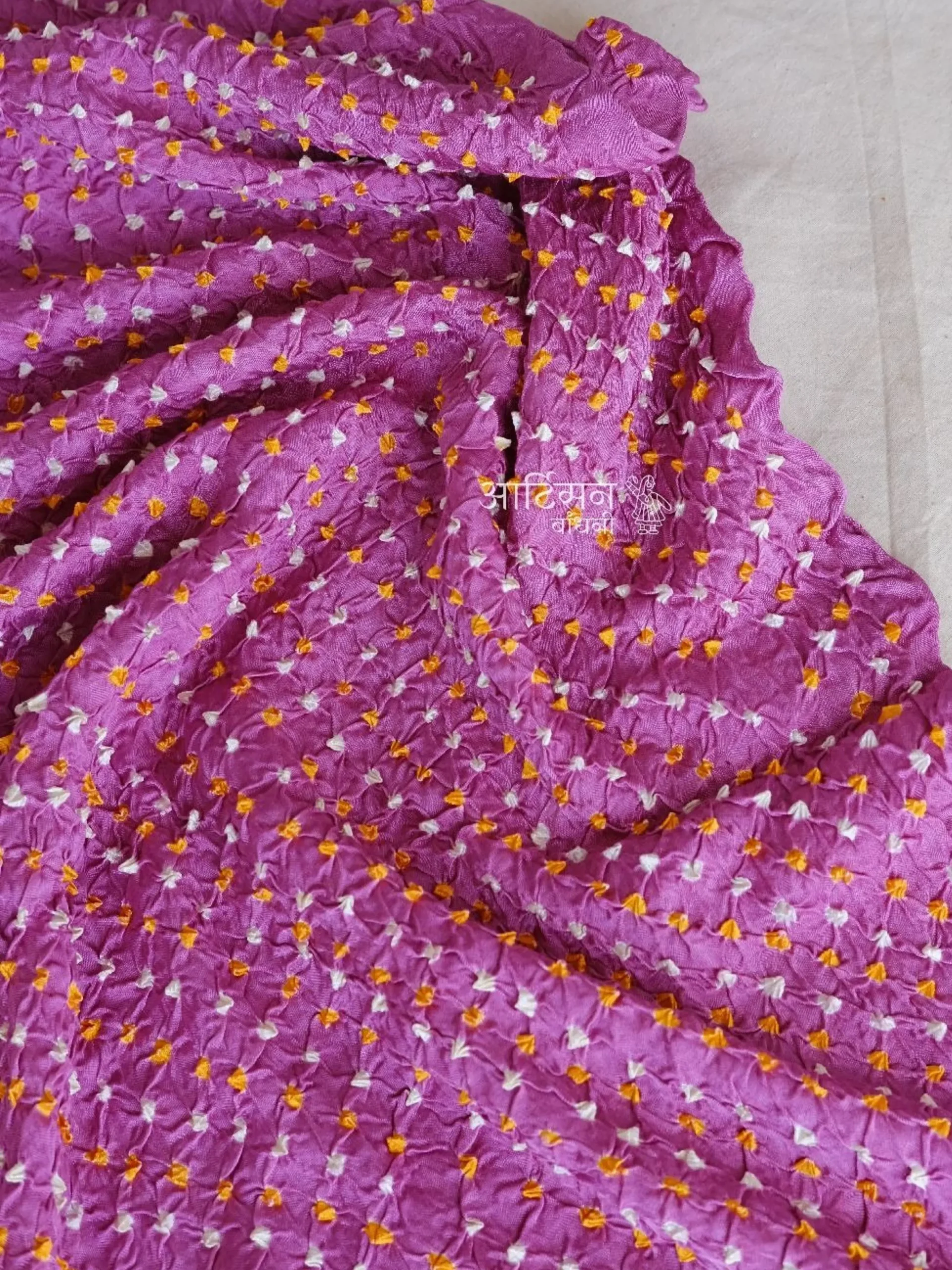 Lavender Mist Modal Silk - Luxury Hand-Tied Micro-Dana Bandhani