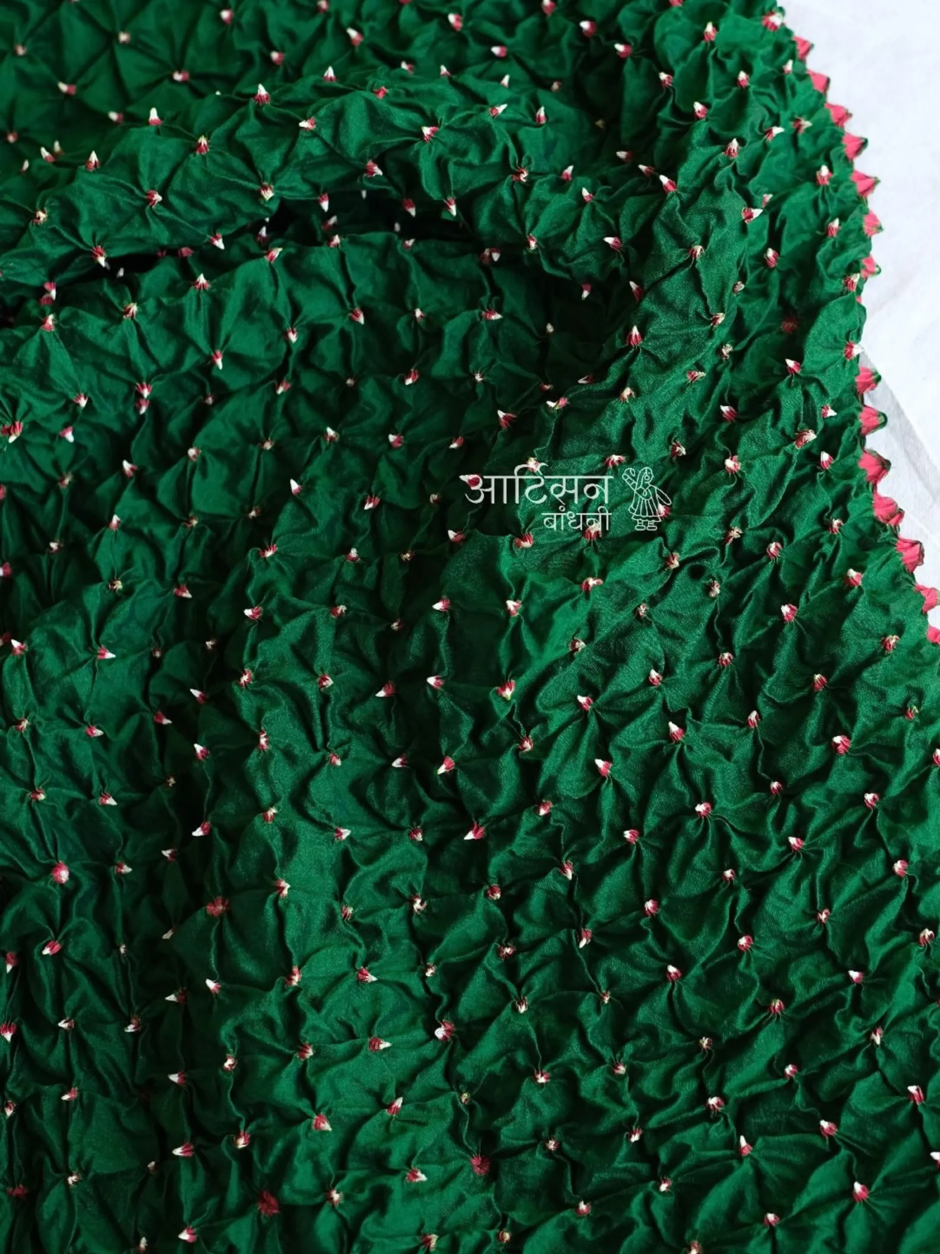 Jade Green Chiniya Silk Bandhani Fabric