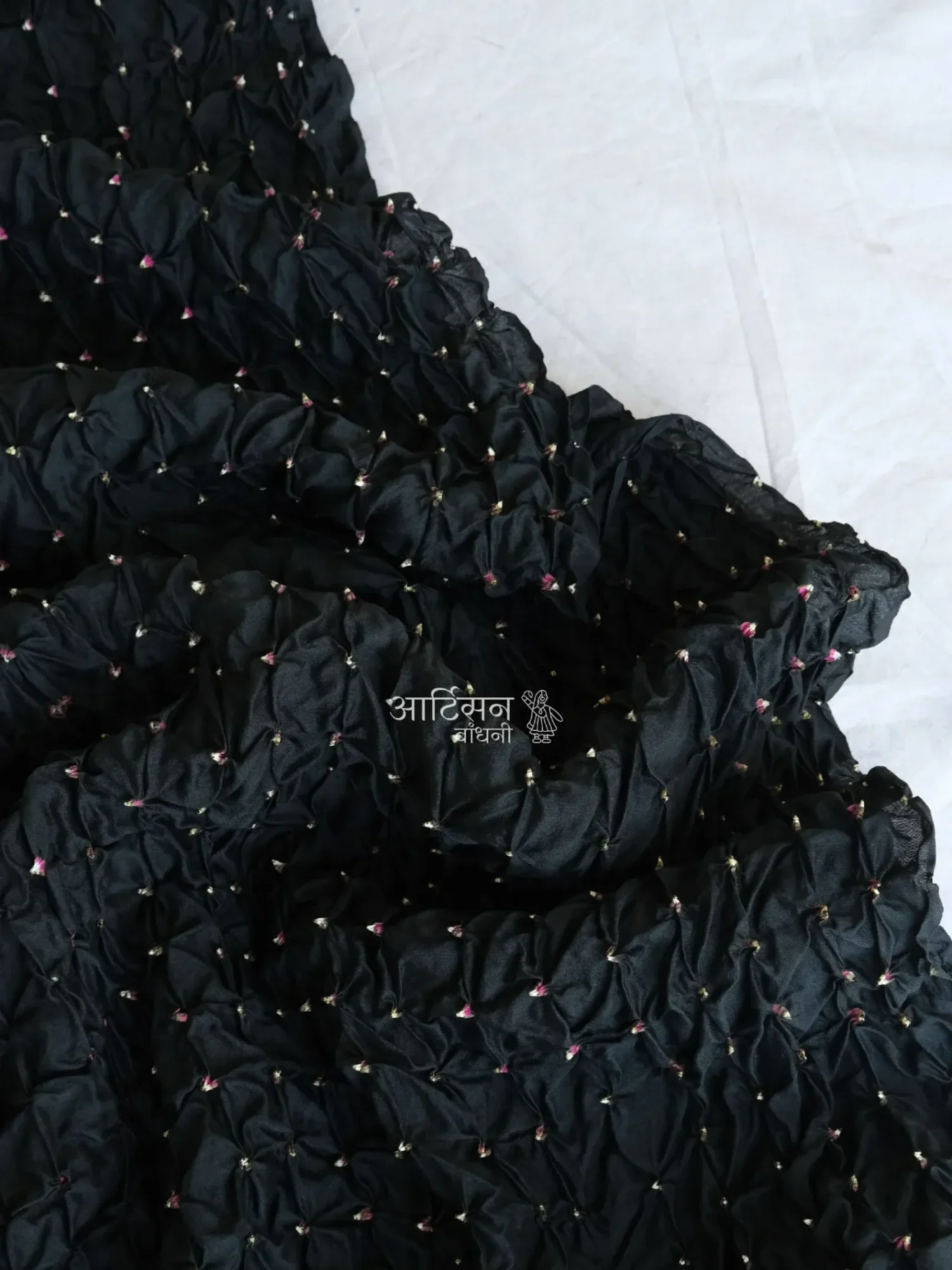 Designer Choice: Textured Black Chiniya Silk Fabric with 43.5 Inch Width