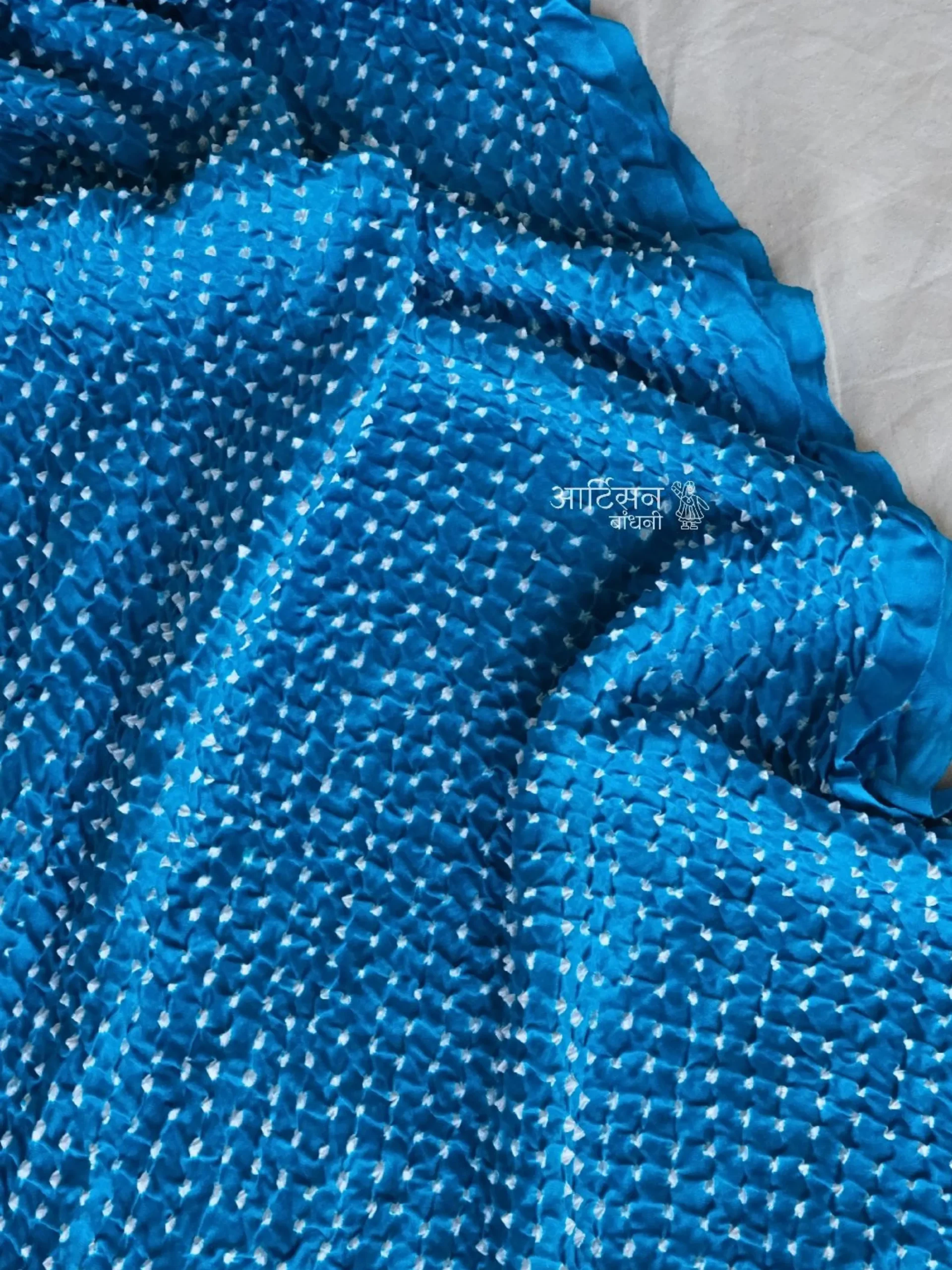 Aakashi - Pure Gaji Silk Unstitched Yardage Fabric in Shades of Skyblue