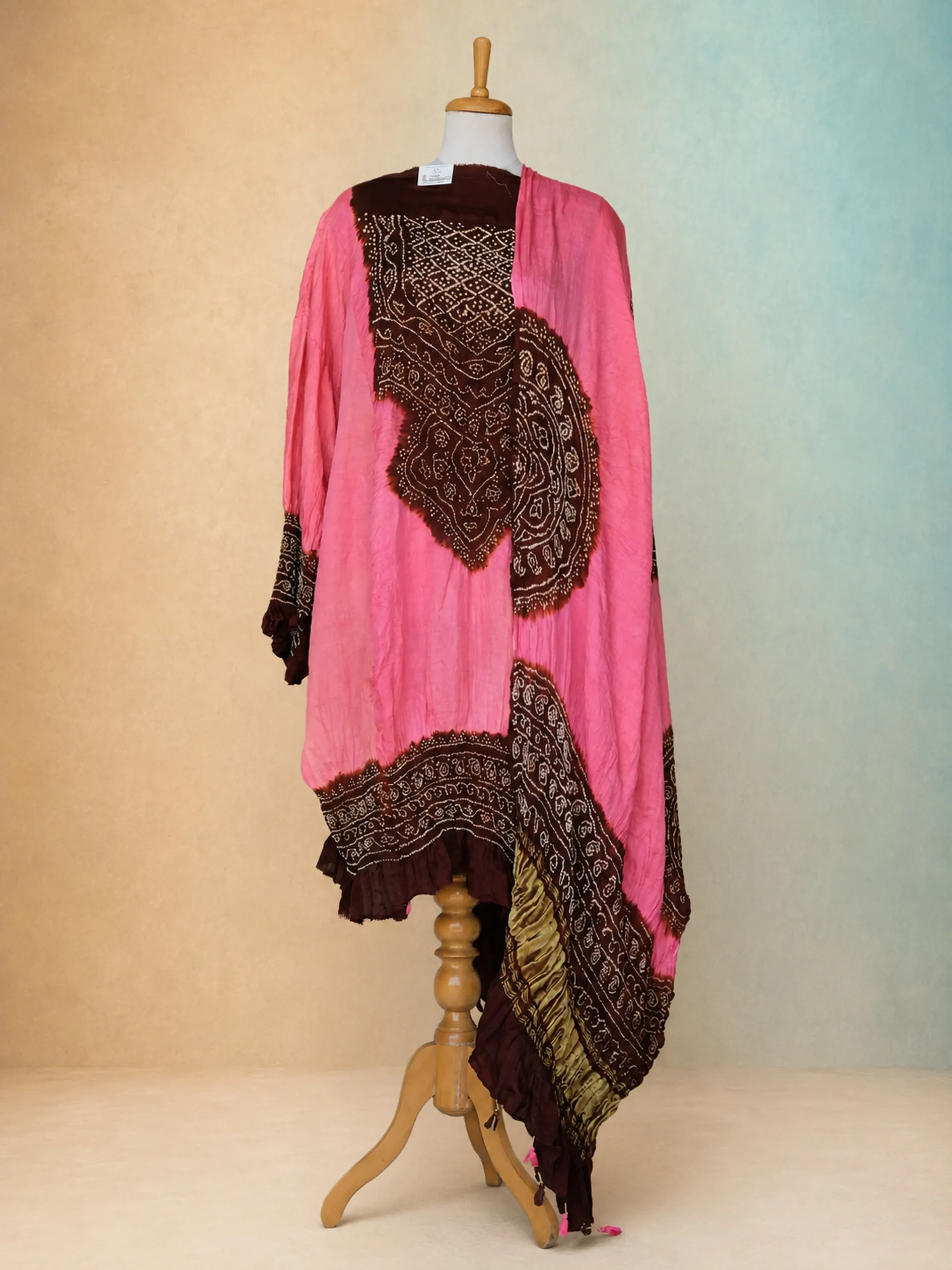 Traditional Pure Gaji Silk Bandhani Aabha | Shades of Peach & Brown