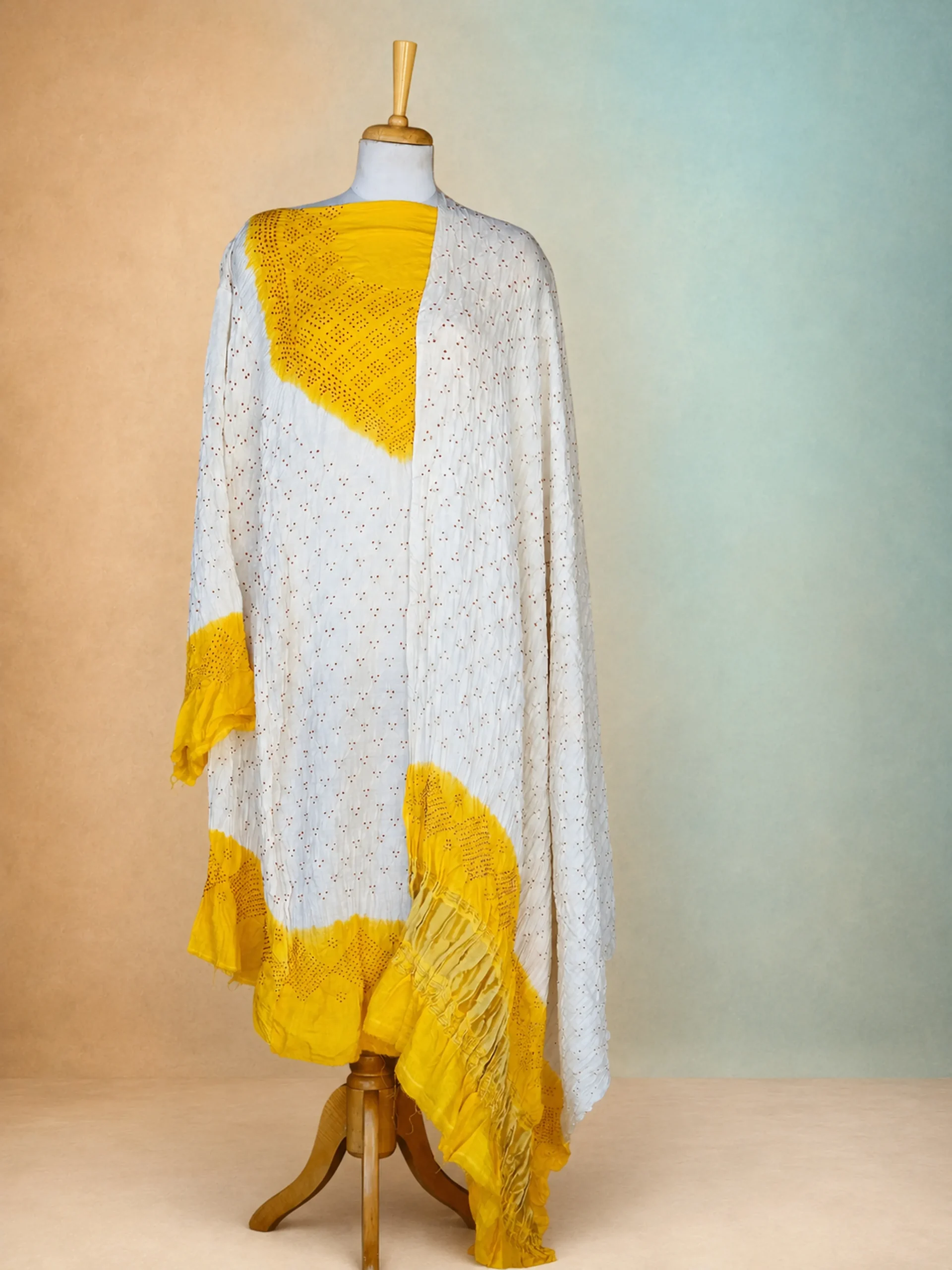 Kesar Prabha – Handcrafted Pure Gaji Silk Bandhani Aabha