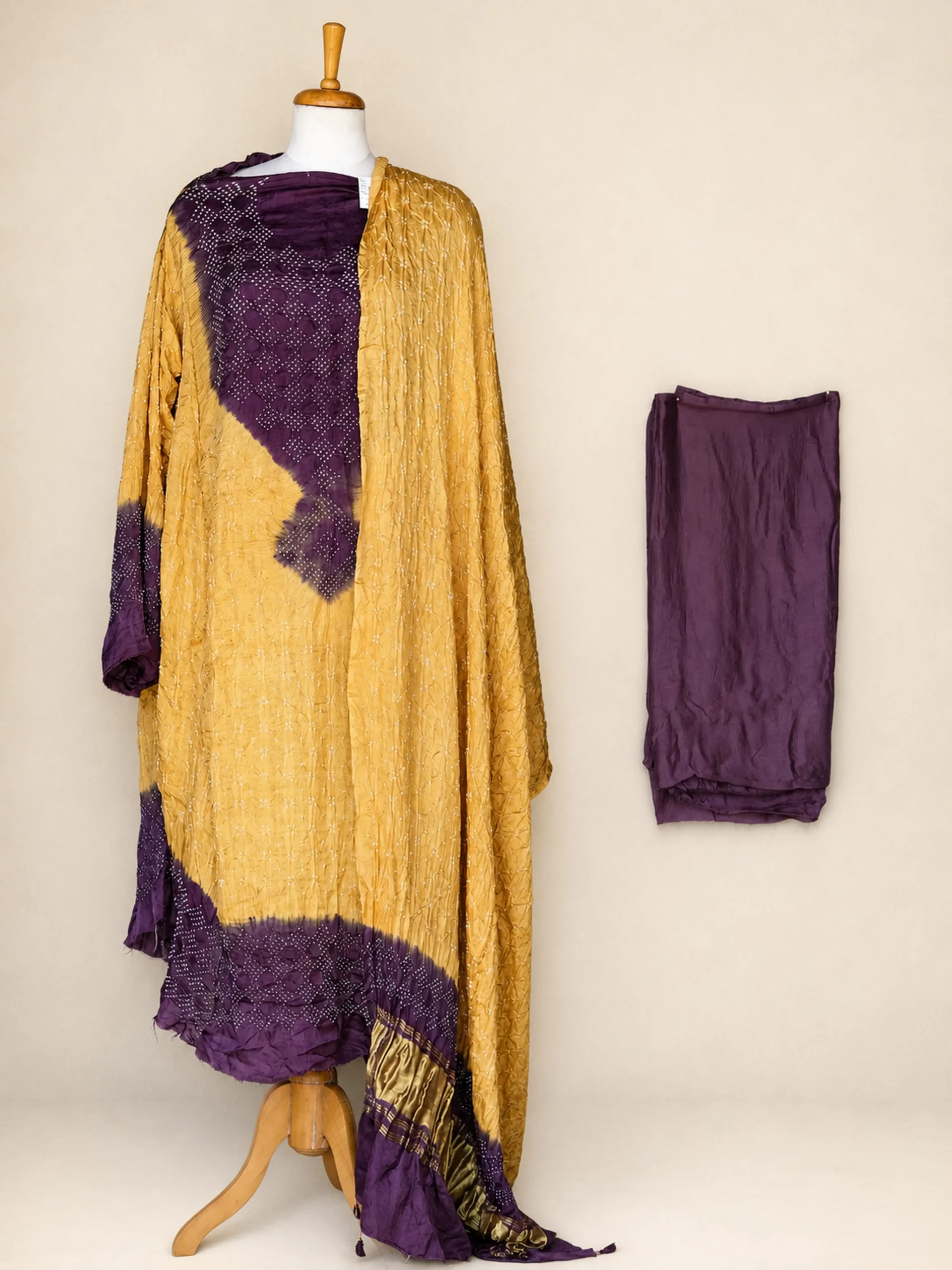 Handcrafted Pure Gaji Silk Bandhani Aabha | Shades of Yellow & Purple