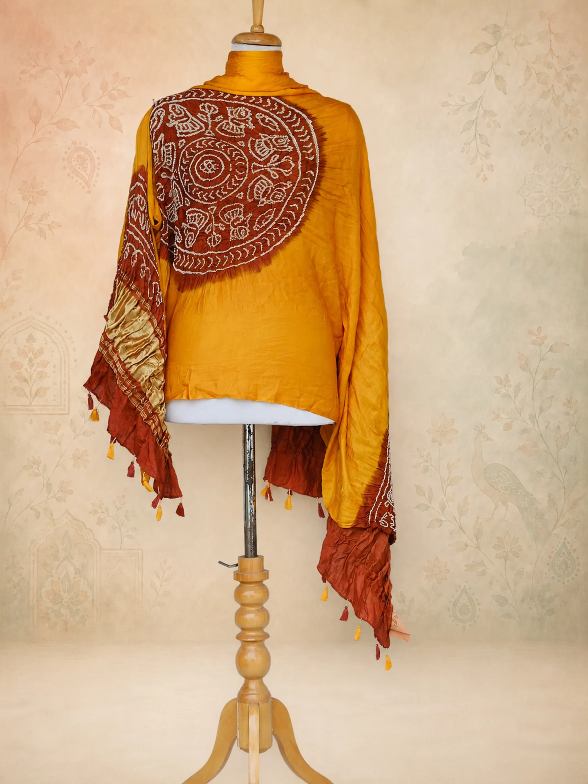 Premium Heritage Series: Pure Gaji Silk Running Dupatta  in Orange & Earth Tones