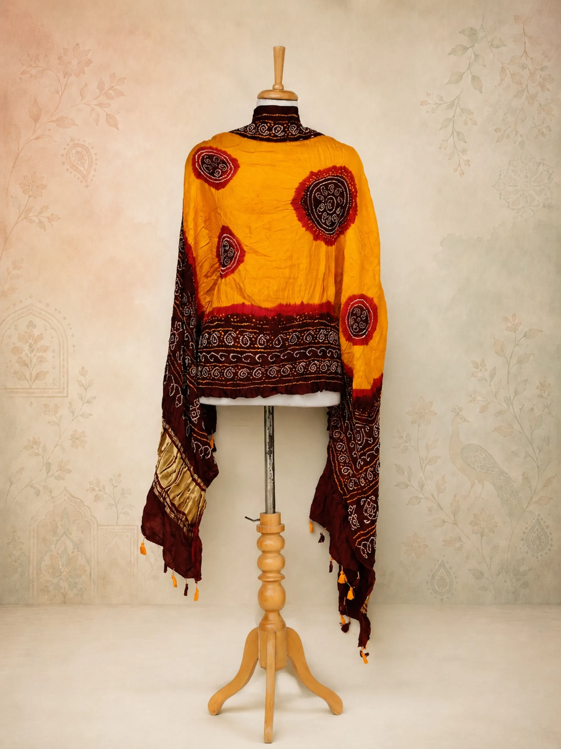 Minimalist Luxury Gaji Silk Dupatta  – Yellow Red Maroon